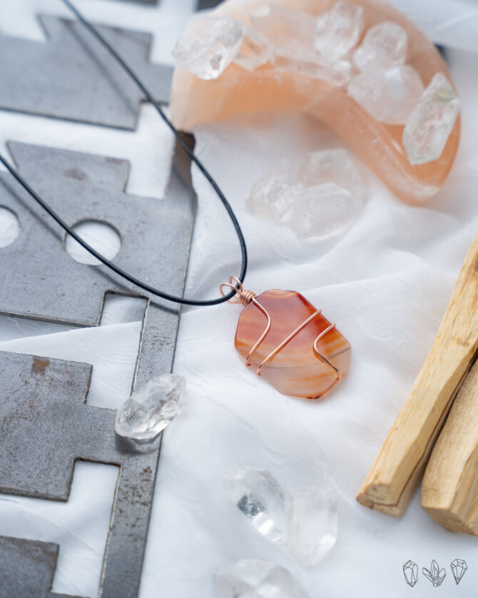 Fiery Carnelian Wrapped Pendant Necklace