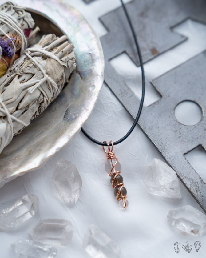 Smoky & Clear Quartz Spiral Pendant