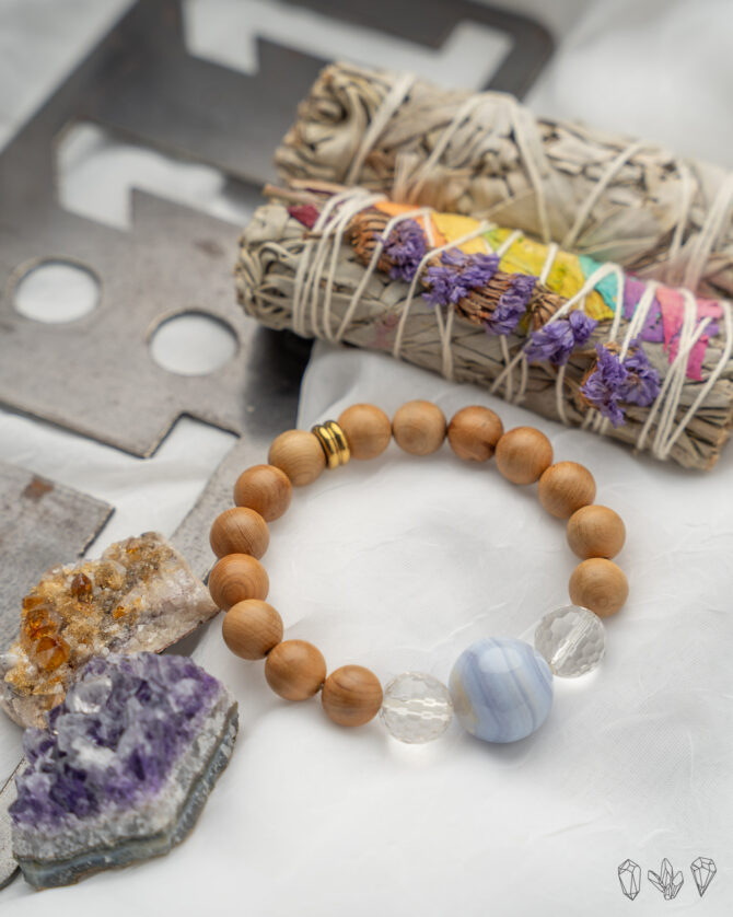 Blue Lace Agate + Quartz + Rosewood Bracelet - Image 3