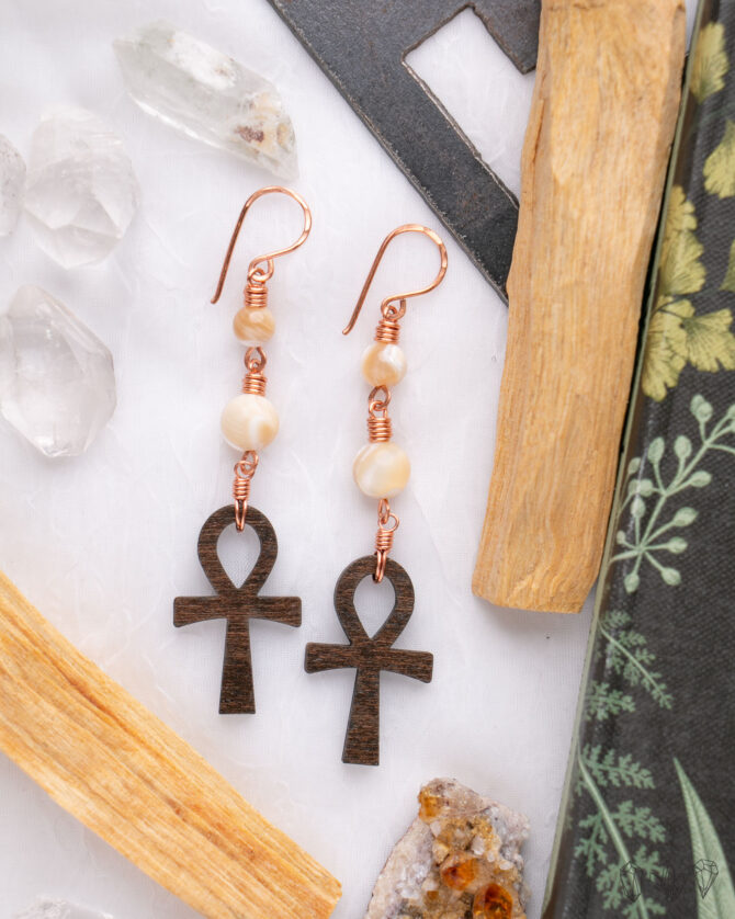 Mother of Pearl Ankh Earrings