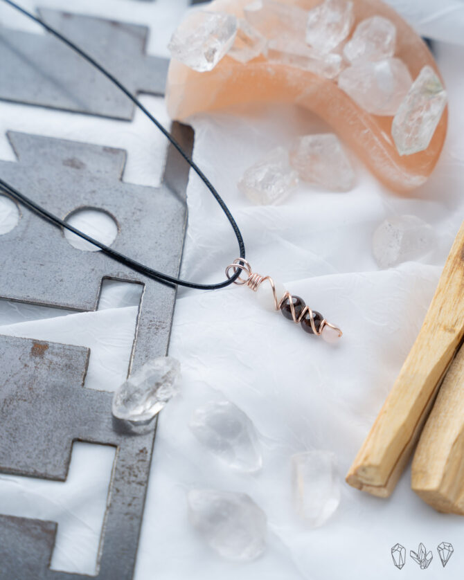 Rose Quartz, Moonstone, and Garnet Spiral Necklace