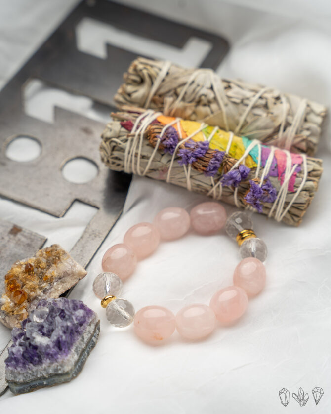 Rose Quartz + Quartz Crystal Handmade Bracelet