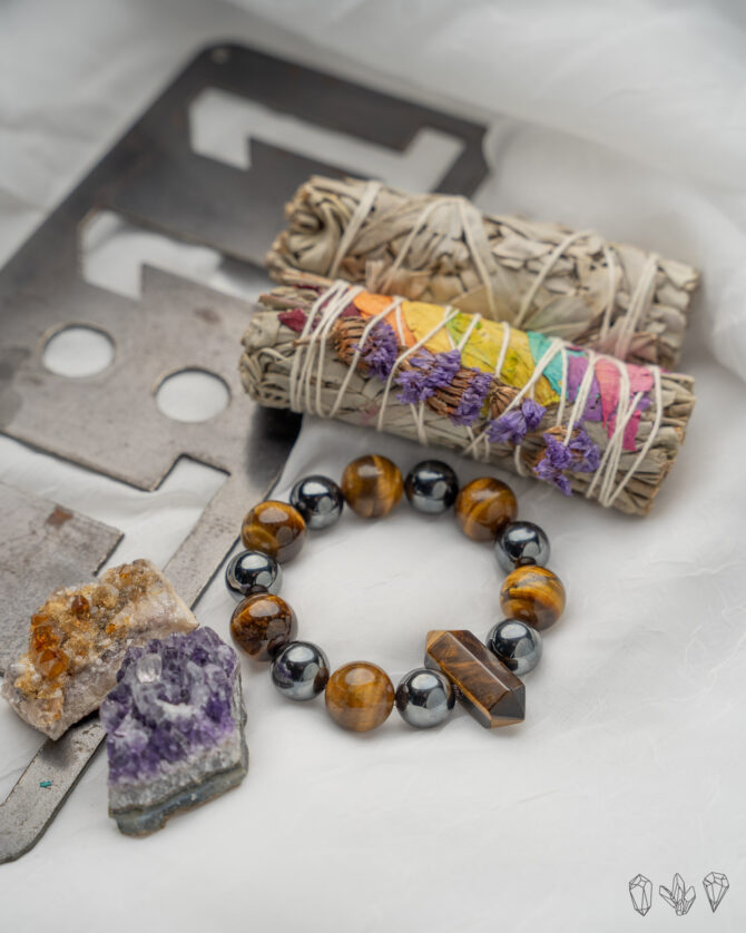 Tigers Eye + Hematite Handmade Stretch Bracelet - Image 2