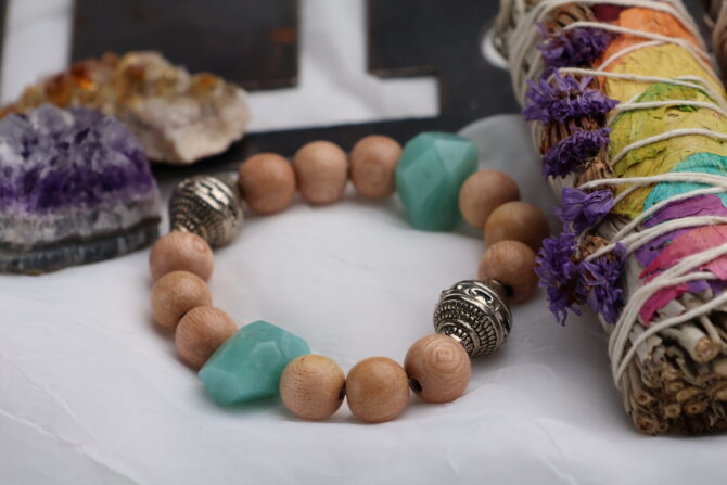 Amazonite + Rosewood Handmade Stretch Bracelet - Image 2