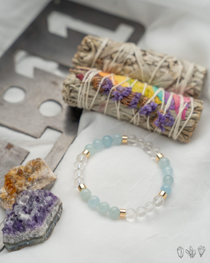 Aquamarine + Quartz Crystal Handmade Stretch Bracelet