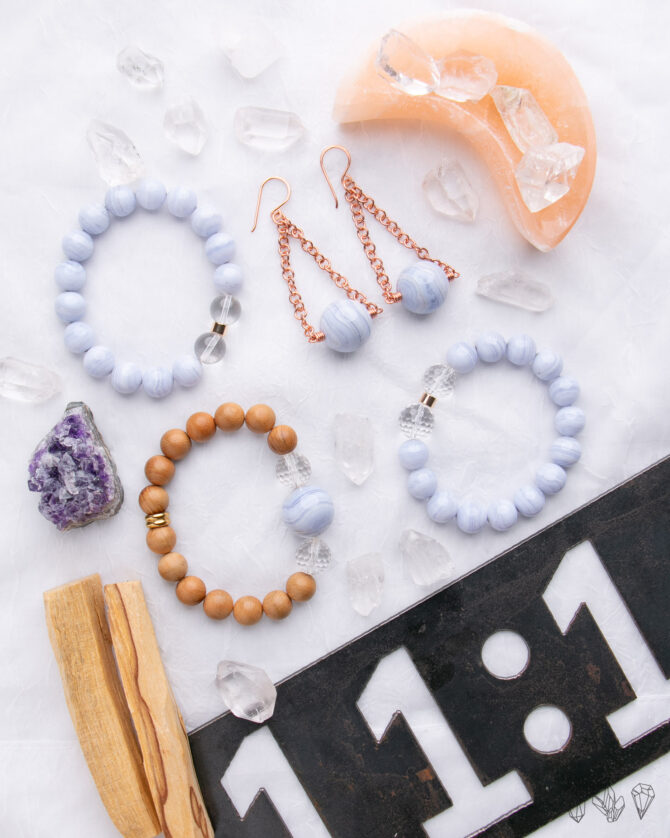 Blue Lace Agate  + Quartz Crystal  Handmade Stretch Bracelet - Image 2