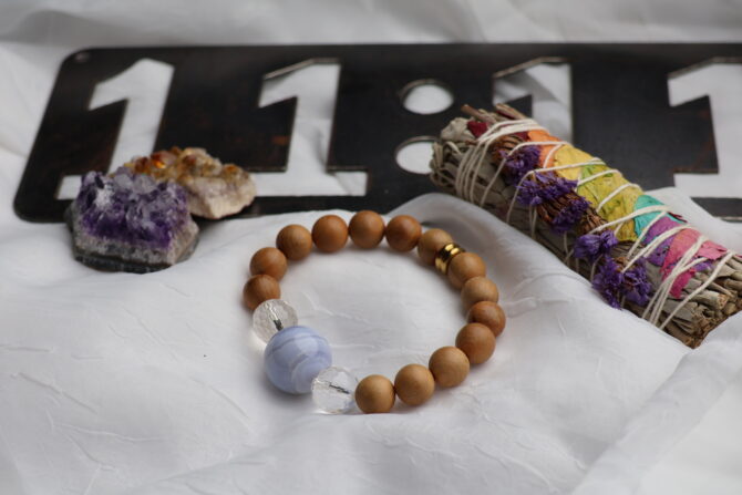 Blue Lace Agate + Quartz + Rosewood Bracelet - Image 4