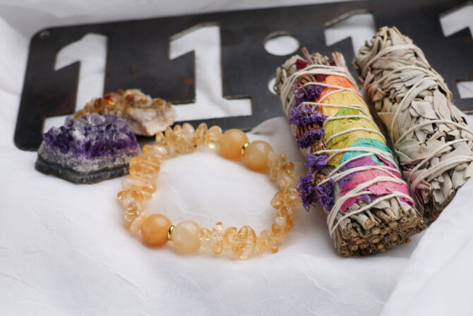 Citrine + Calcite Handmade Stretch Bracelet - Image 3