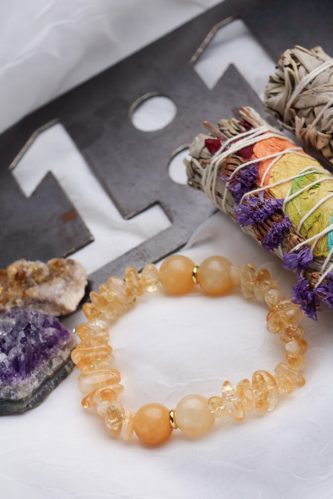 Citrine + Calcite Handmade Stretch Bracelet - Image 2