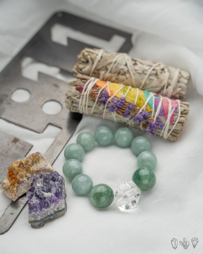 Green Aventurine + Quartz Crystal Handmade Bracelet