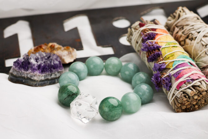 Green Aventurine + Quartz Crystal Handmade Bracelet - Image 2