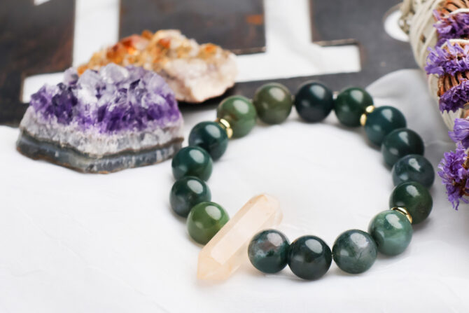 Moss Agate + Hematoid Quartz Handmade Bracelet - Image 2