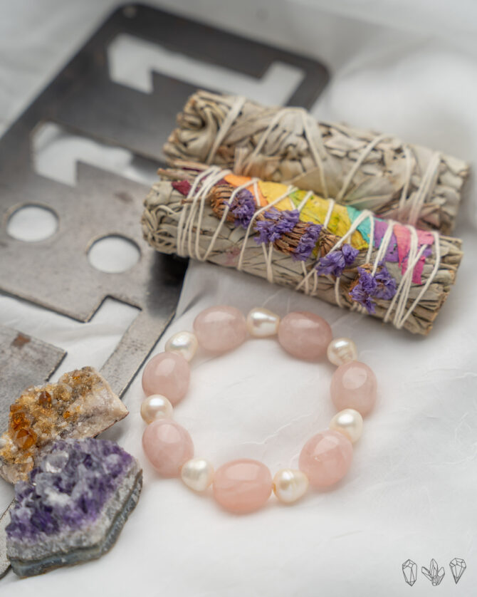 Rose Quartz + Pearl Handmade Stretch Bracelet