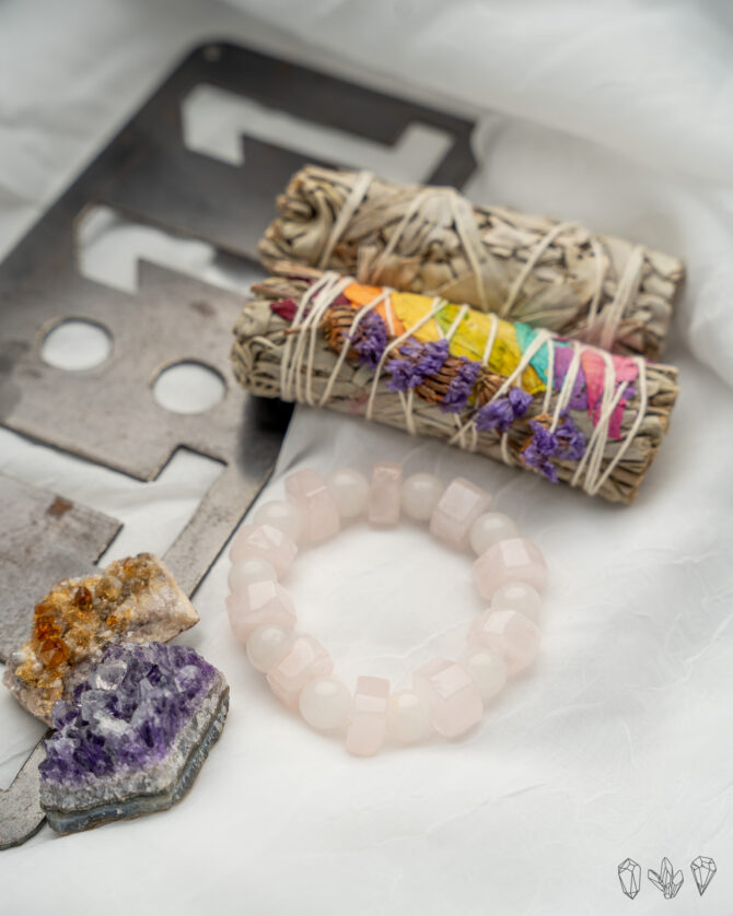 Rose Quartz + White Jade Handmade Stretch Bracelet