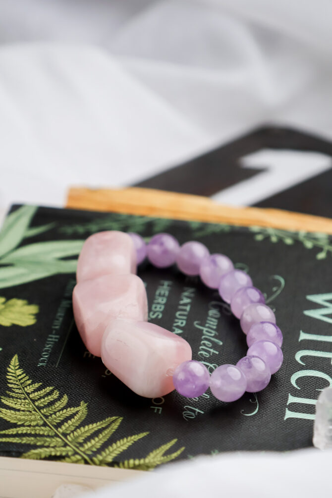 Rose Quartz + Amethyst Handmade Stretch Bracelet - Image 3