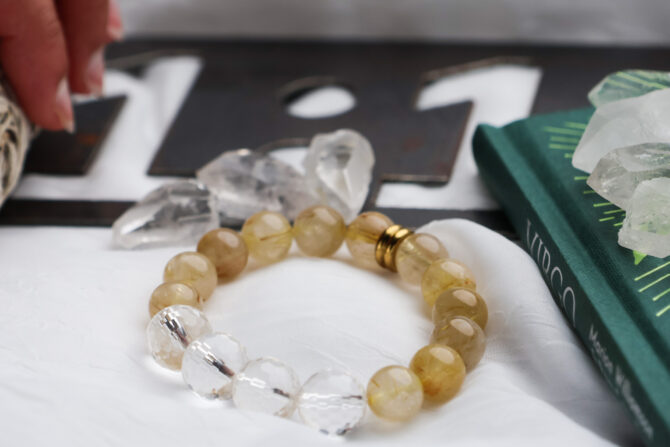 Rutilated Quartz Crystal + Quartz Crystal Handmade Bracelet - Image 2