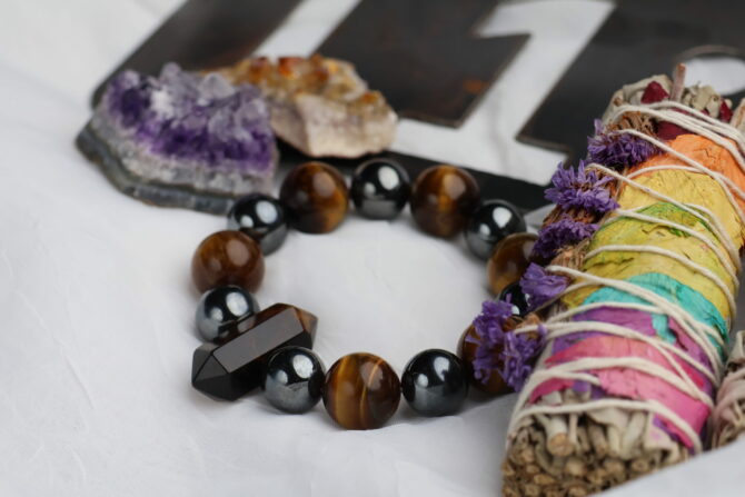 Tigers Eye + Hematite Handmade Stretch Bracelet - Image 3