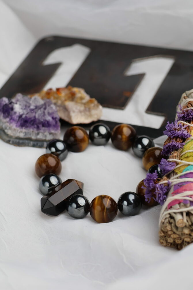 Tigers Eye + Hematite Handmade Stretch Bracelet - Image 4