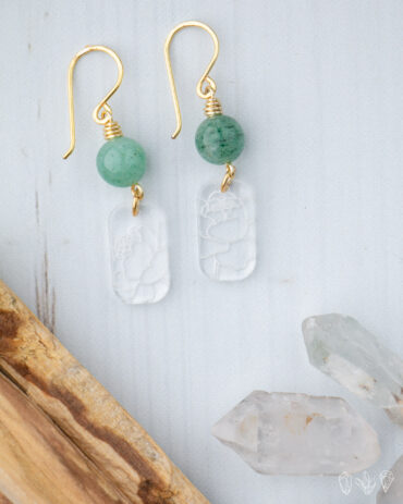Green Aventurine Earrings with Peony Accents
