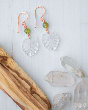 Peridot + Monstera Leaf Earrings