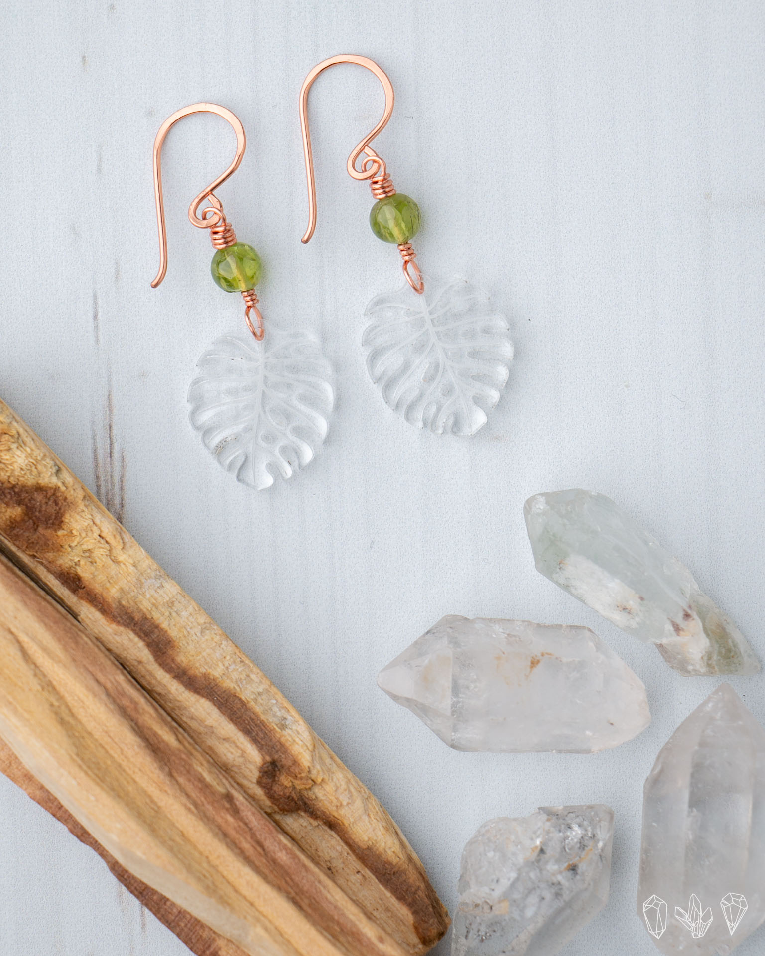 Peridot + Monstera Leaf Earrings
