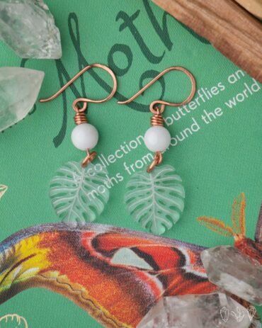 White Jade + Monstera Leaf Earrings