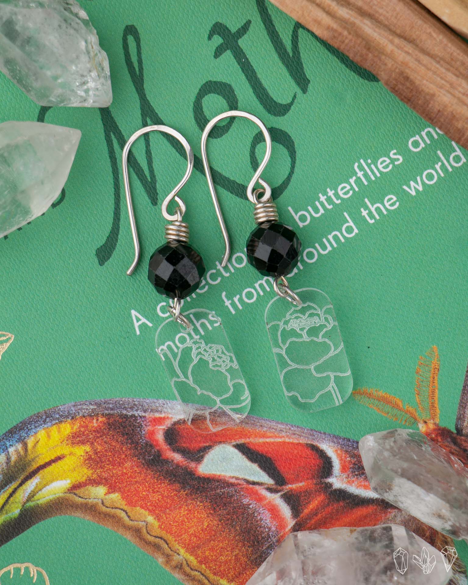 Black Tourmaline + Peony (Sterling Silver) Dangle Earring