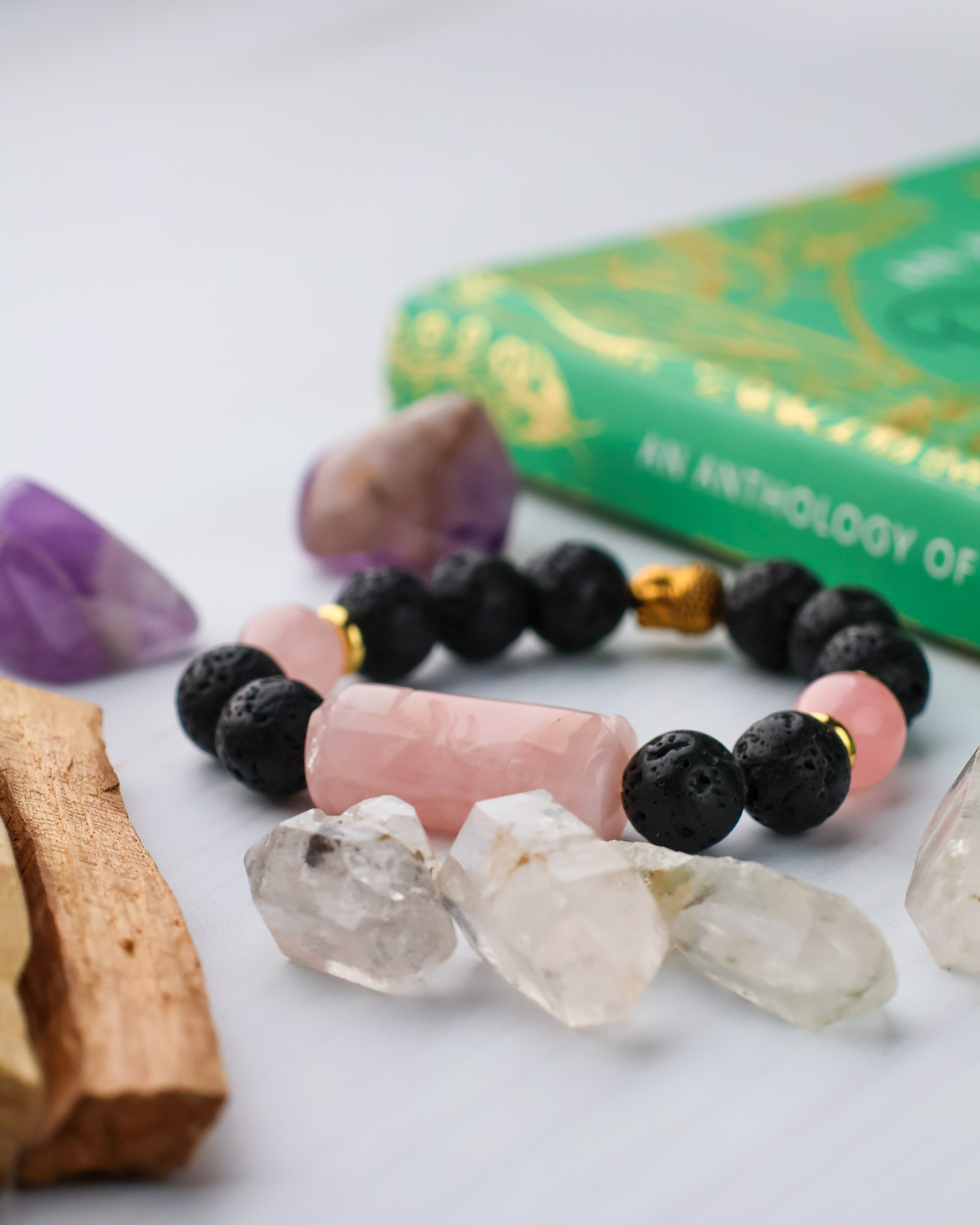 Rose Quartz + Lava Stone Handmade Stretch Bracelet - Image 2