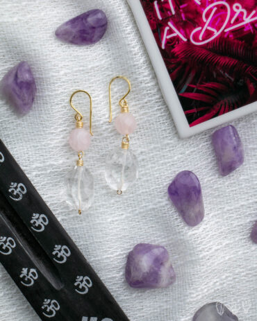 Faceted Rose Quartz + Clear Quartz Earrings