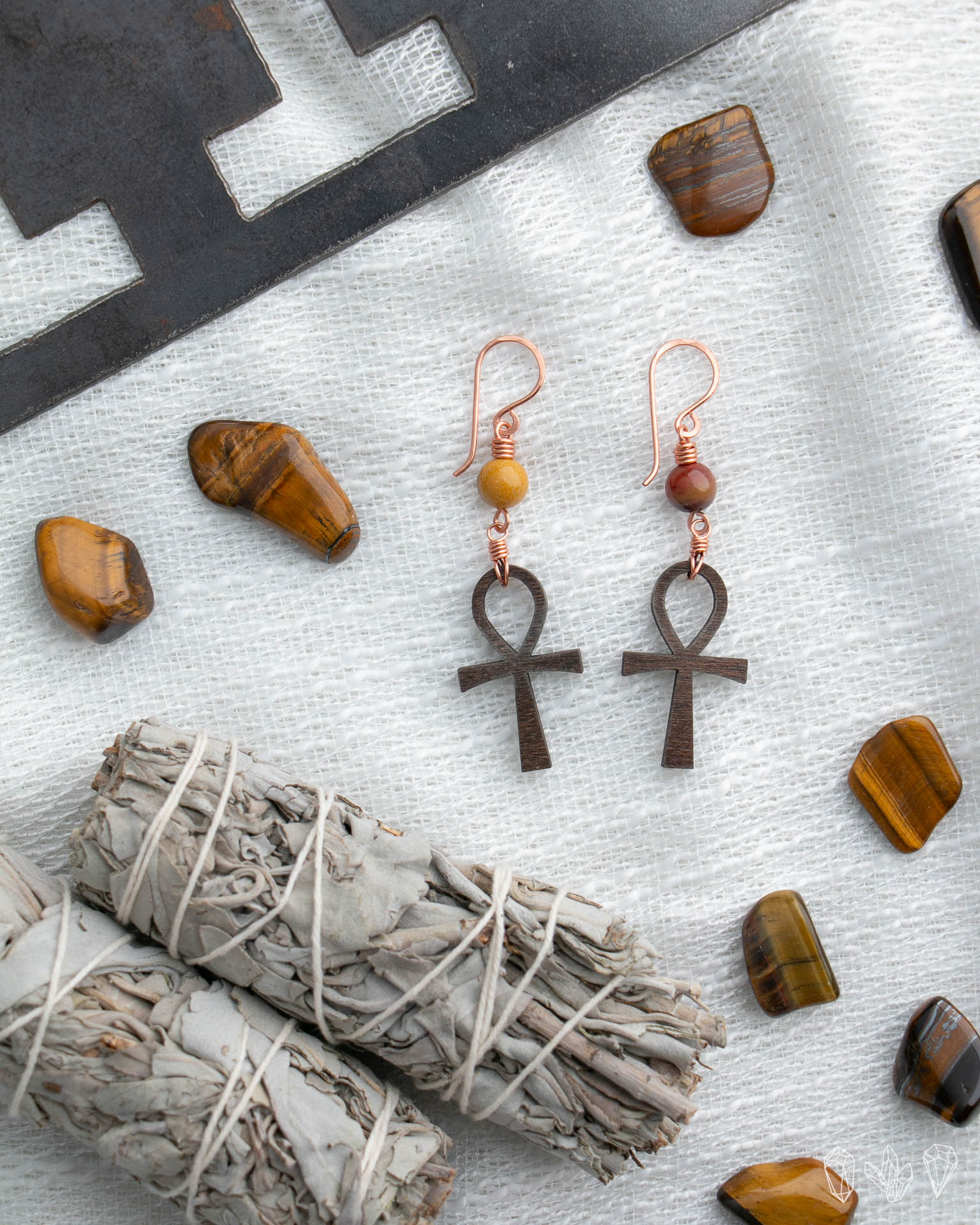 Mookaite Jasper + Wood Ankh Earrings - Image 2