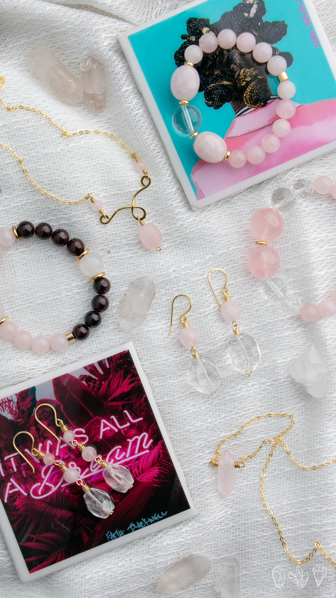 Rose Quartz + Garnet + Moonstone Stretch Bracelet - Image 3