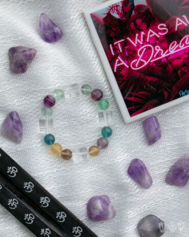 Rainbow Fluorite + Quartz Crystal Stretch Bracelet