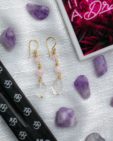 Rose Quartz & Clear Quartz Layered Drop Earrings