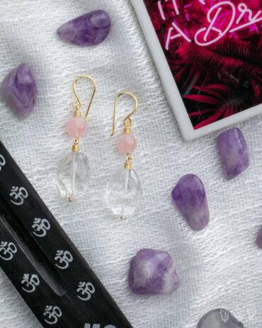 Rose Quartz + Faceted Clear Quartz Drop Earrings