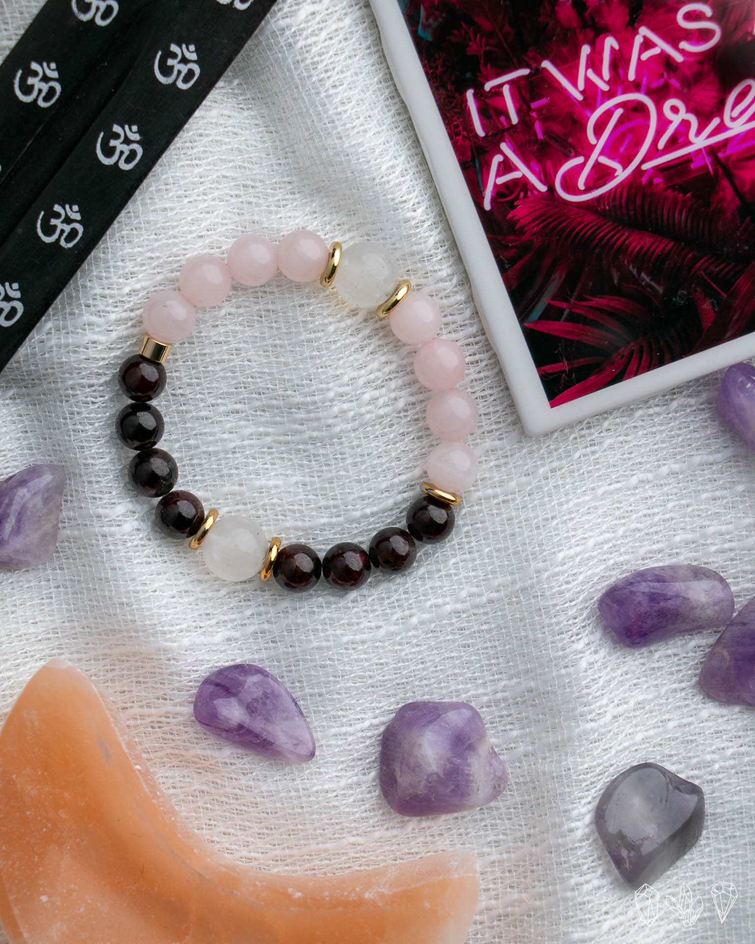 Rose Quartz + Garnet + Moonstone Stretch Bracelet