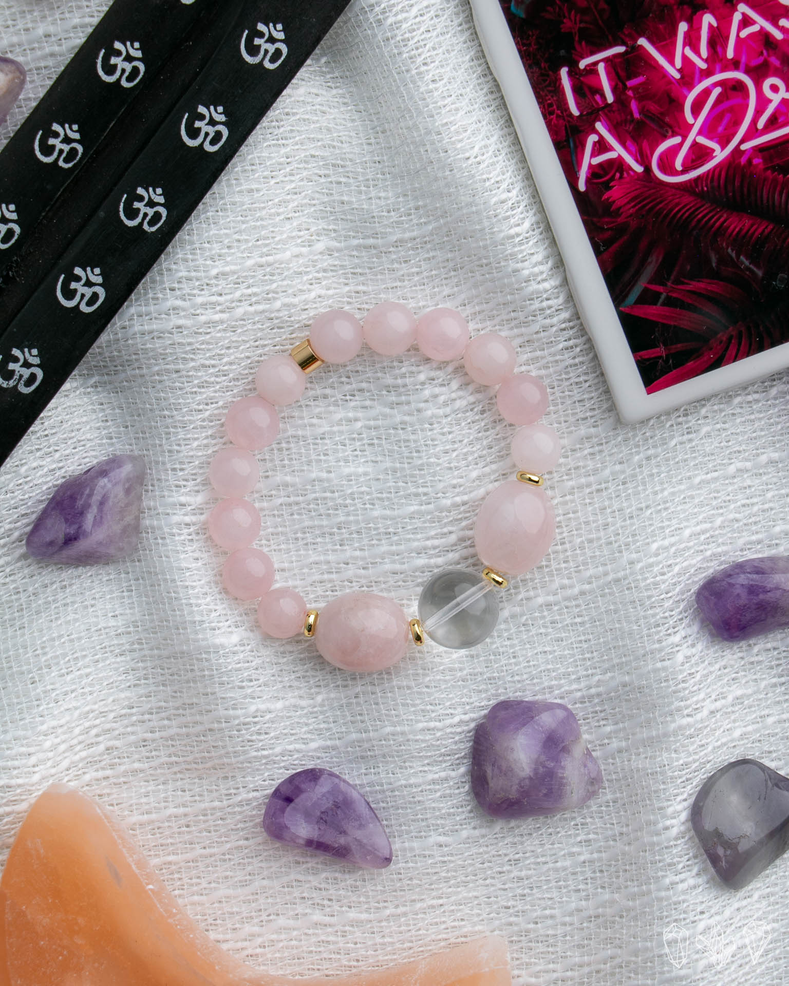 Rose Quartz + Quartz Crystal Stretch Bracelet