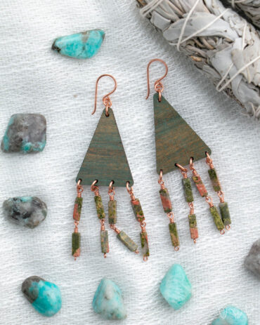 Statement Unakite Fringe Earrings