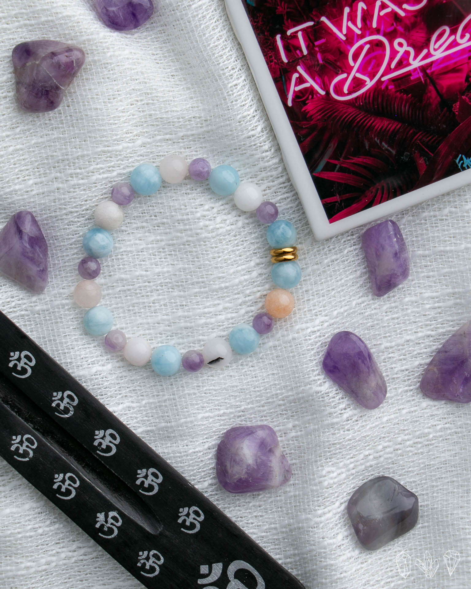 Pink Opal + Aquamarine + Amethyst Stretch Bracelet