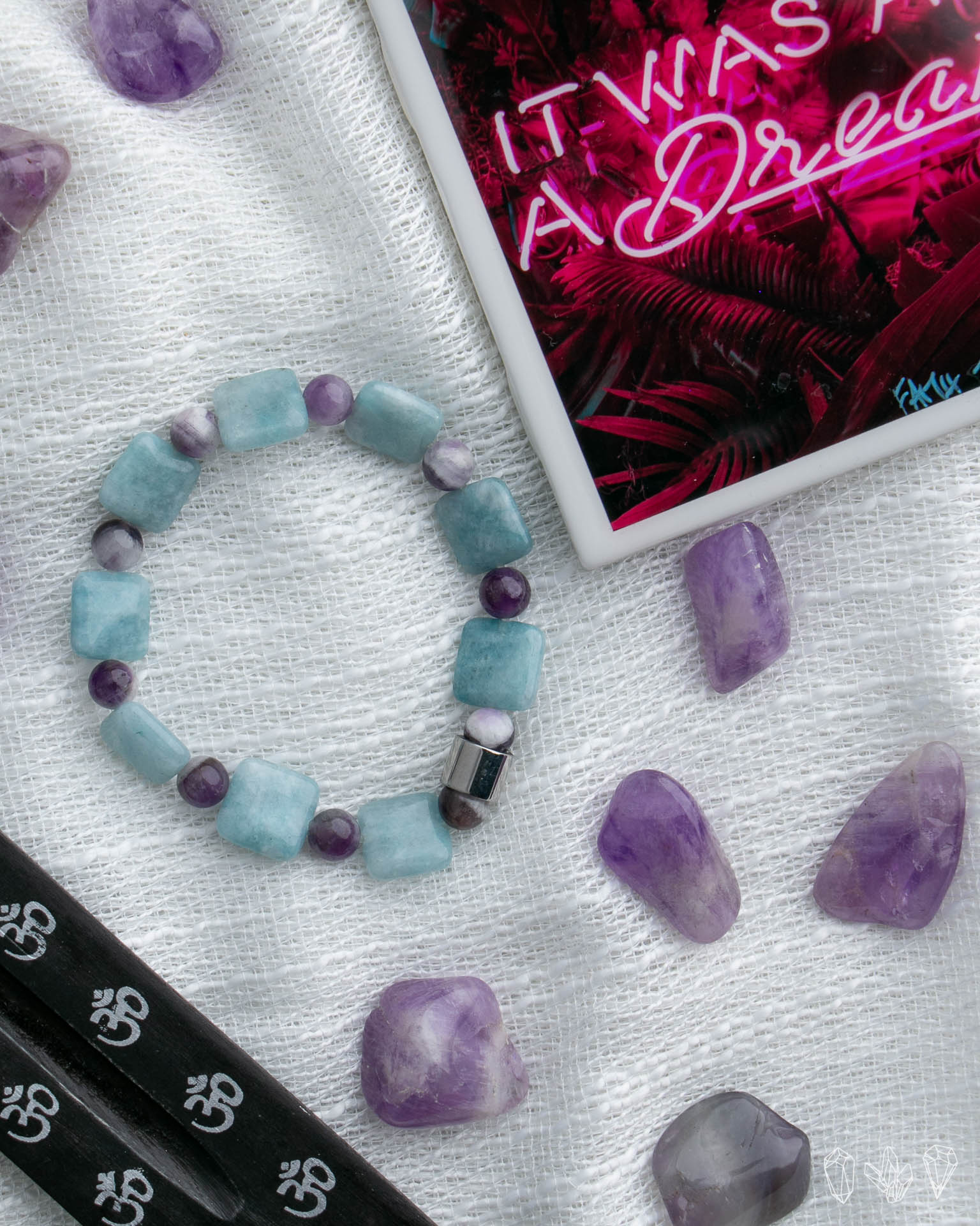 Aquamarine + Amethyst Handmade Stretch Bracelet
