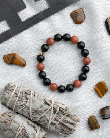 Black Onyx + Goldstone Handmade Stretch Bracelet