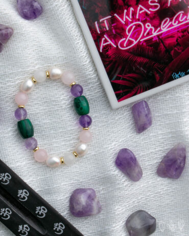 Rose Quartz + Malachite + Amethyst + Fresh Water Pearl + White Jade Stretch Bracelet