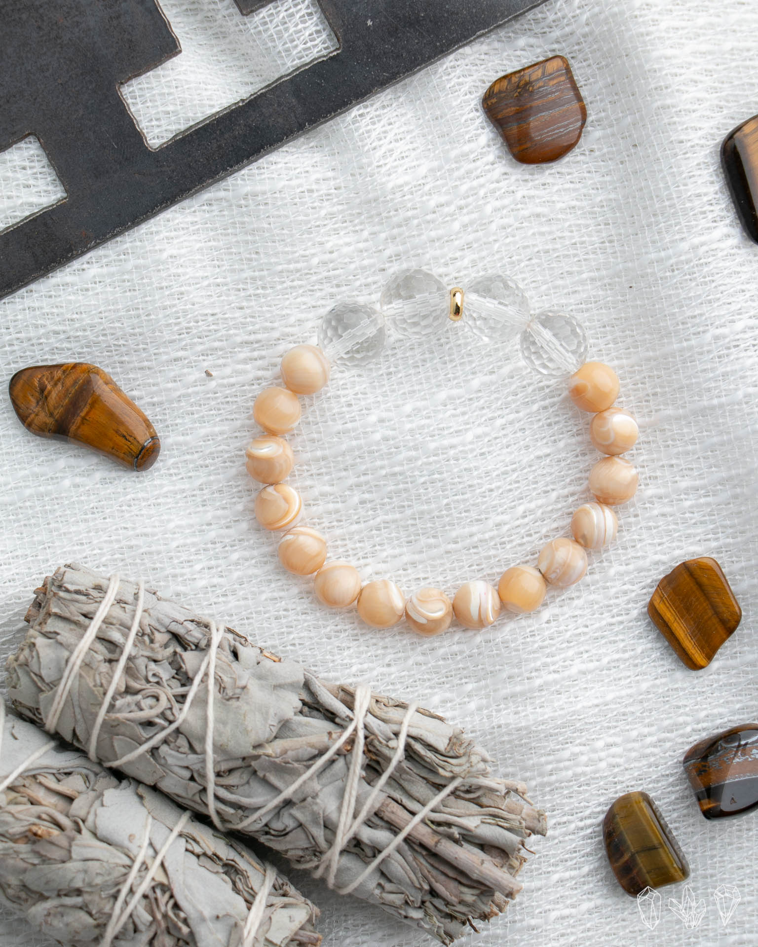 Mother of Pearl + Quartz Crystal Handmade Stretch Bracelet
