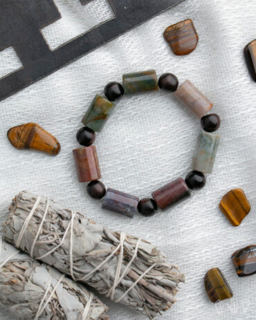 Multiple Jaspers + Ebony Wood Handmade Stretch Bracelet