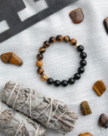 Gold Sheen Obsidian + Tigers Eye Handmade Stretch Bracelet