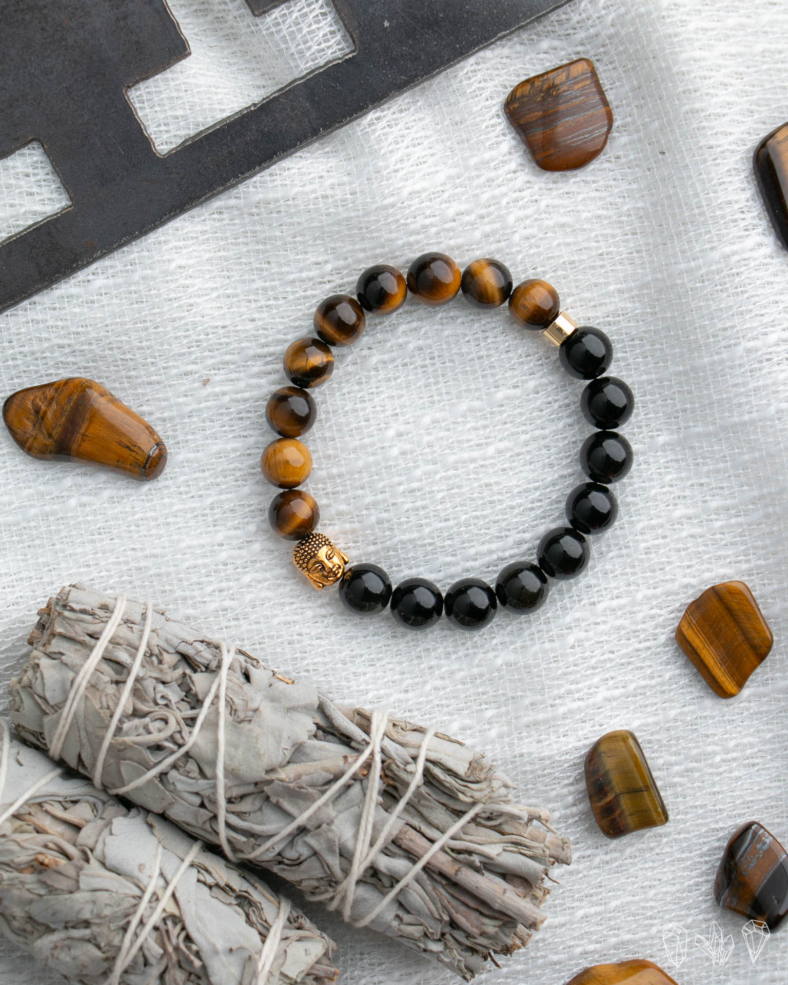 Gold Sheen Obsidian + Tigers Eye Handmade Stretch Bracelet