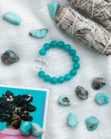 Peruvian Amazonite + Quartz Crystal Handmade Stretch Bracelet