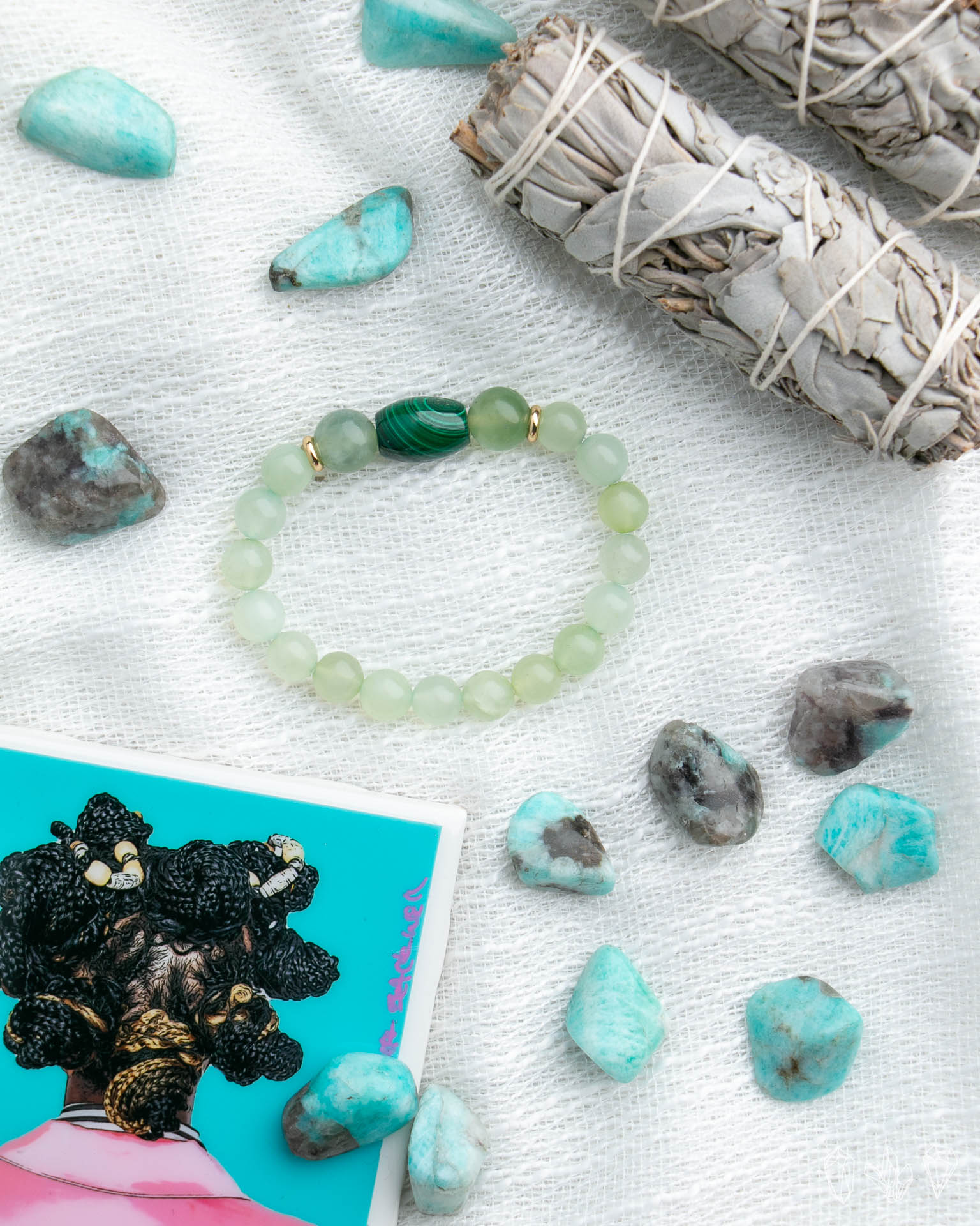Green Jade Serpentine + Malachite Stretch Bracelet